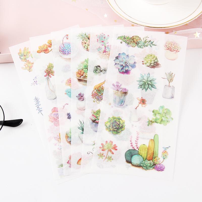 6sheets/set Cute Stickers Flower Cat Butterfly Washi Paper Stickers Pack Scrapbooking Supplies Japanese Kawaii Stationery