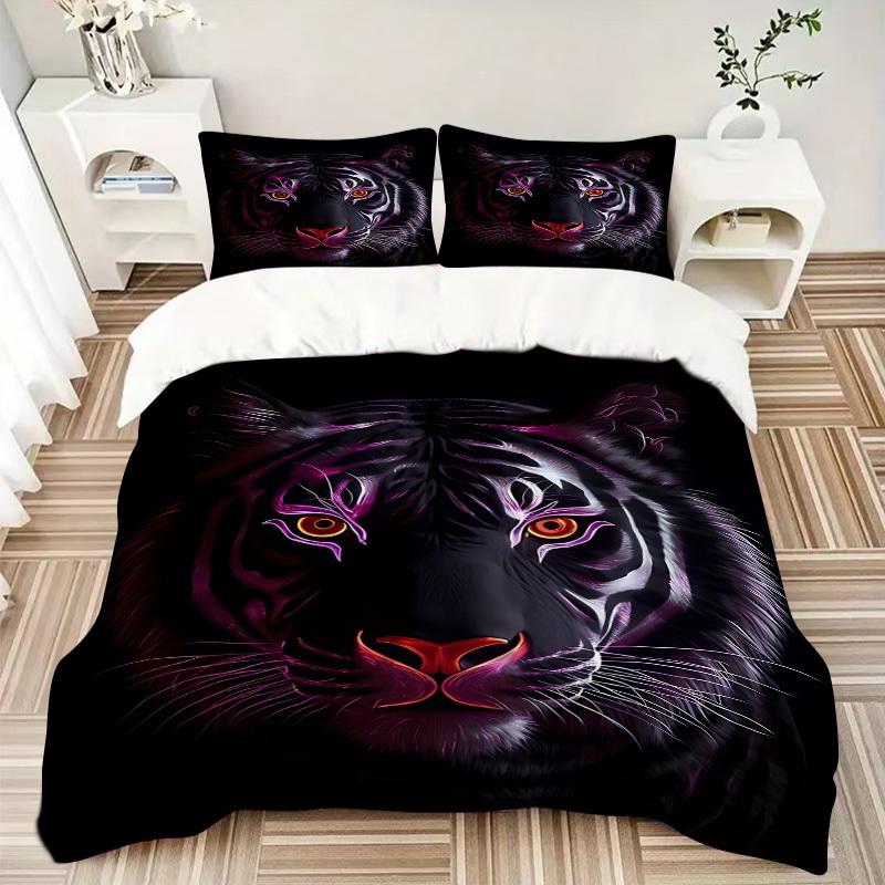3pcs Tiger Face Duvet Cover Set -Includes 1 Duvet Cover and 2 Pillowcases, No Quilt Core, All-Season Home Decor Yy251111156