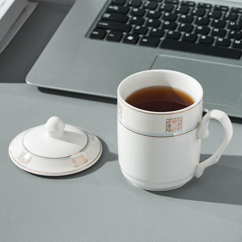 Youlaifu Ceramic Tea Cups with Lids Set of 6 Office Meeting Business Water Cups