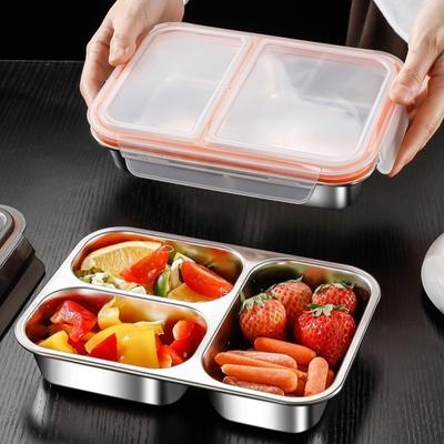 Mikrowellengeeignete Edelstahl-Lunchbox 2/3 Fächer Studenten-Essensplatte Meal Prep Behälter Büro