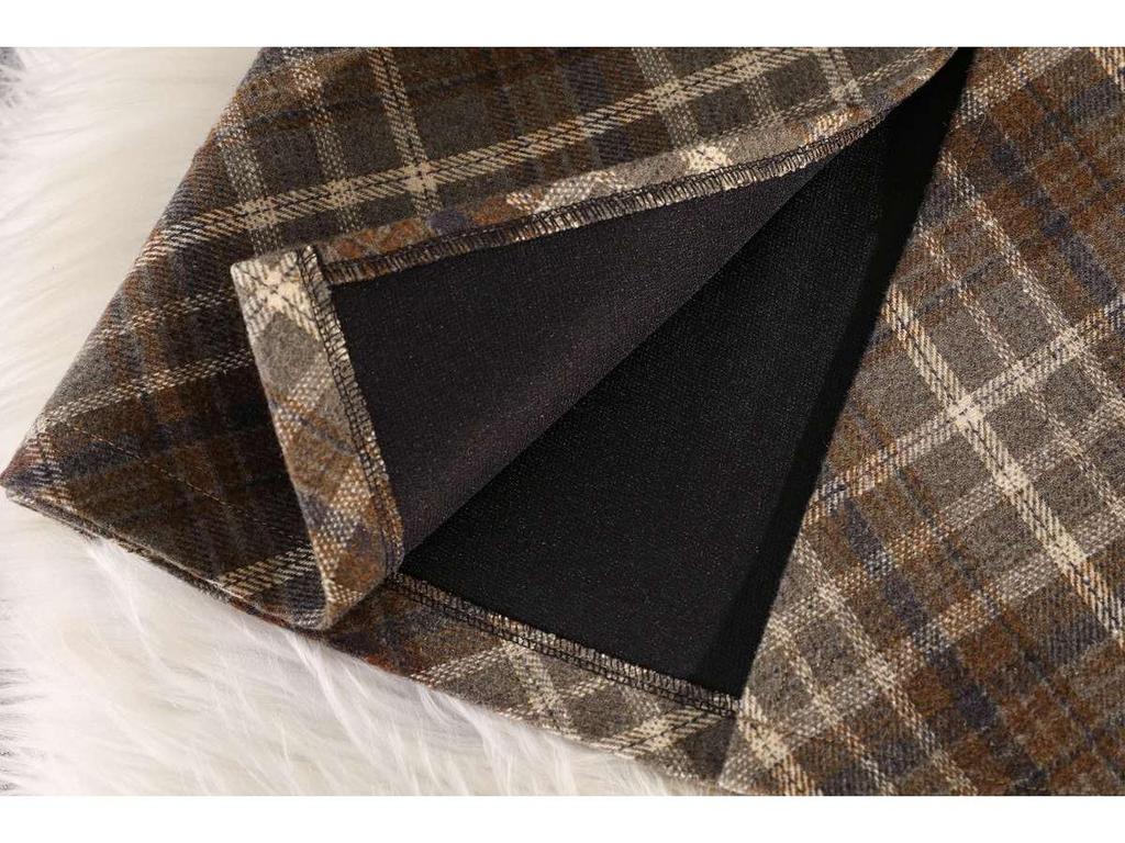 Women's Retro Plaid Wool Midi Skirt - High Waist, Slimming, A-Line, with Slit for Autumn/Winter