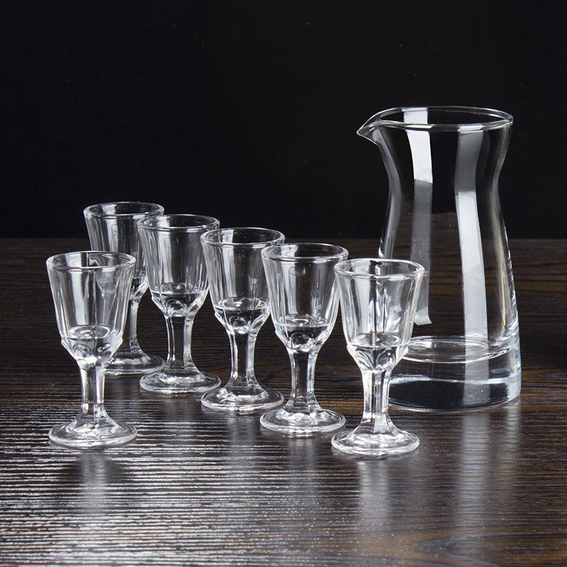 6pcs/7pcs Set Small Wine Glass One Beaker Glass Wine Dispenser Wine Pot Spirit Baijiu Cups Wine Set Household Mini Shot Glasses