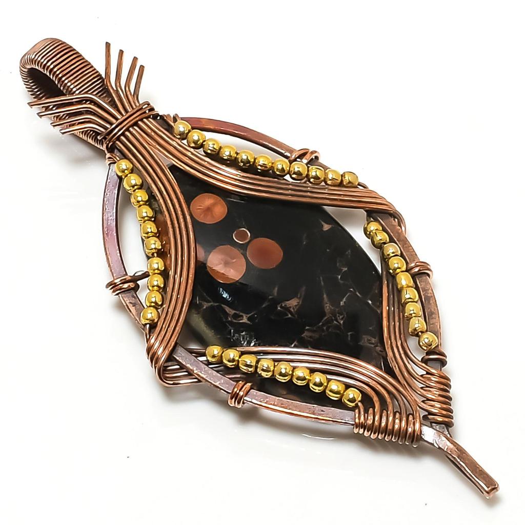 Peanut Obsidian 999 Copper Wire Wrapped Pendant, Handmade Gemstone Jewelry Pendant Gift For Birthday