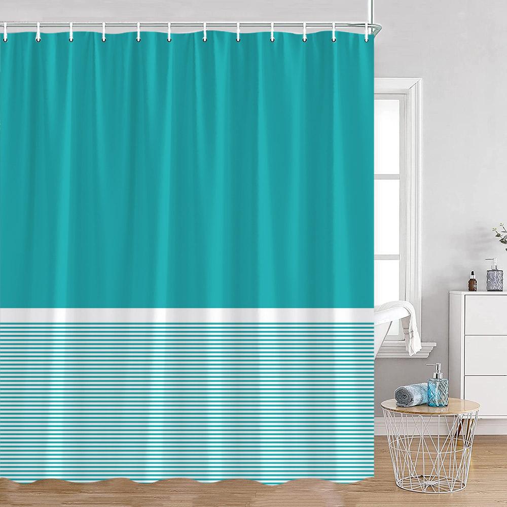 Solid Striped Shower Curtain Pink Yellow Blue Green Pattern Modern Simple Bath Curtains Polyester Cloth Home Bathroom Decoration
