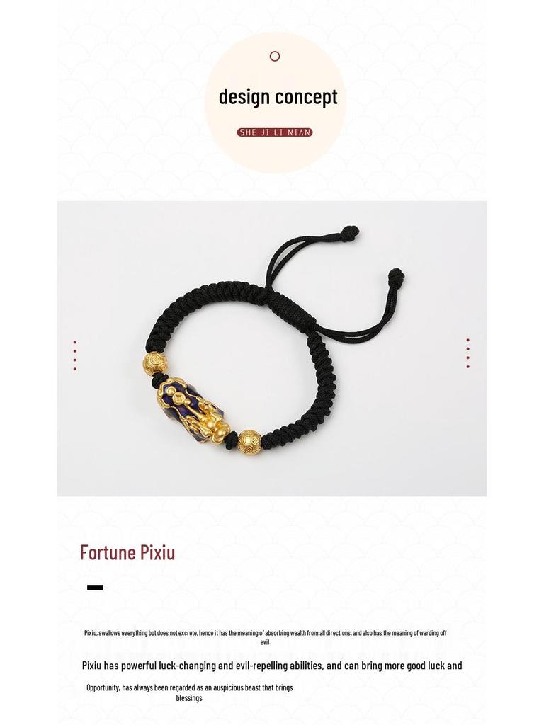 Dragon Knot Sterling Silver Color-Changing Pixiu Bracelet - Men's Woven Rope Pikachu Gift for Boyfriend