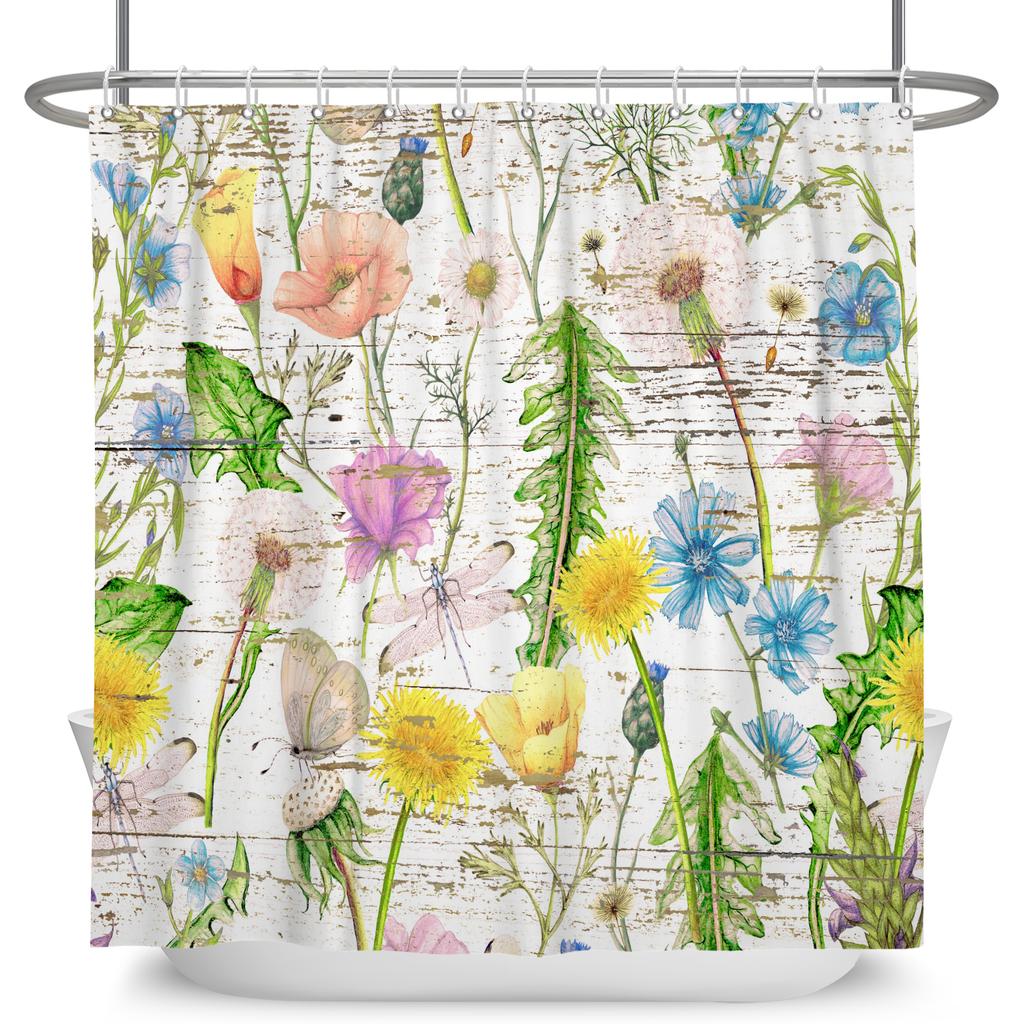 Watercolor Floral Shower Curtain Waterproof Easy To Clean Privacy Protection Print Botanical Design Elegant Bathroom Decor
