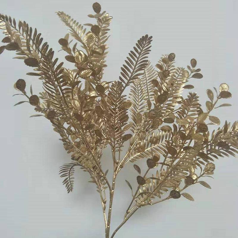Gold Series Simulation Plants Wholesale Simulation Bouquet Fake Flowers Misty Maple Leaf Phoenix Tail Wedding Decoration Display