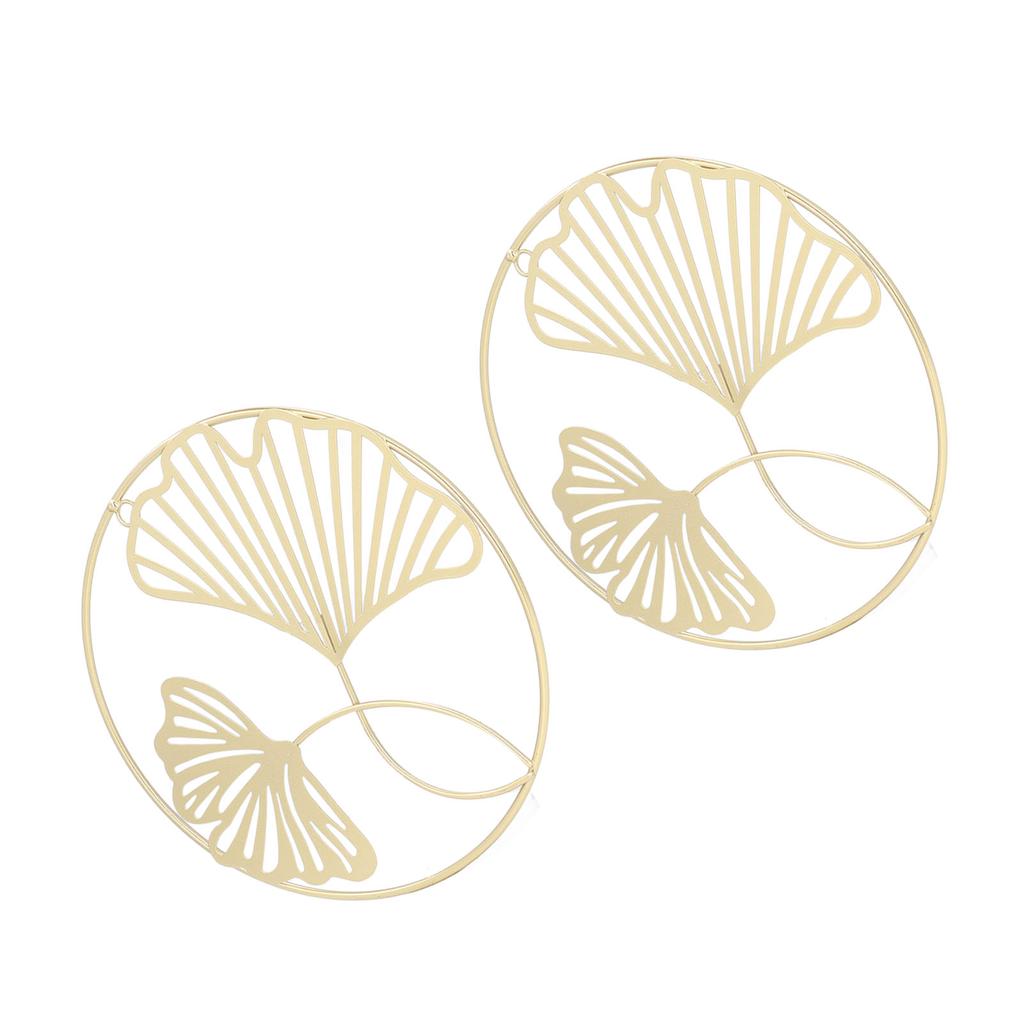 2 Stück Gold Wanddeko Eisenkunst 3D Stereo Ginkgoblätter Wandskulptur für Sofa-Hintergrund Eingang