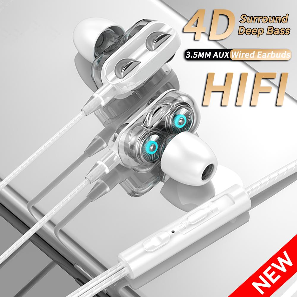 3,5-mm-Kabel-Kopfhörer Geräuschunterdrückung In-Ear Sport-Ohrhörer Dual-Treiber Bass Stereo Gaming-Headset HiFi-Musik-Ohrhörer mit Mikrofon