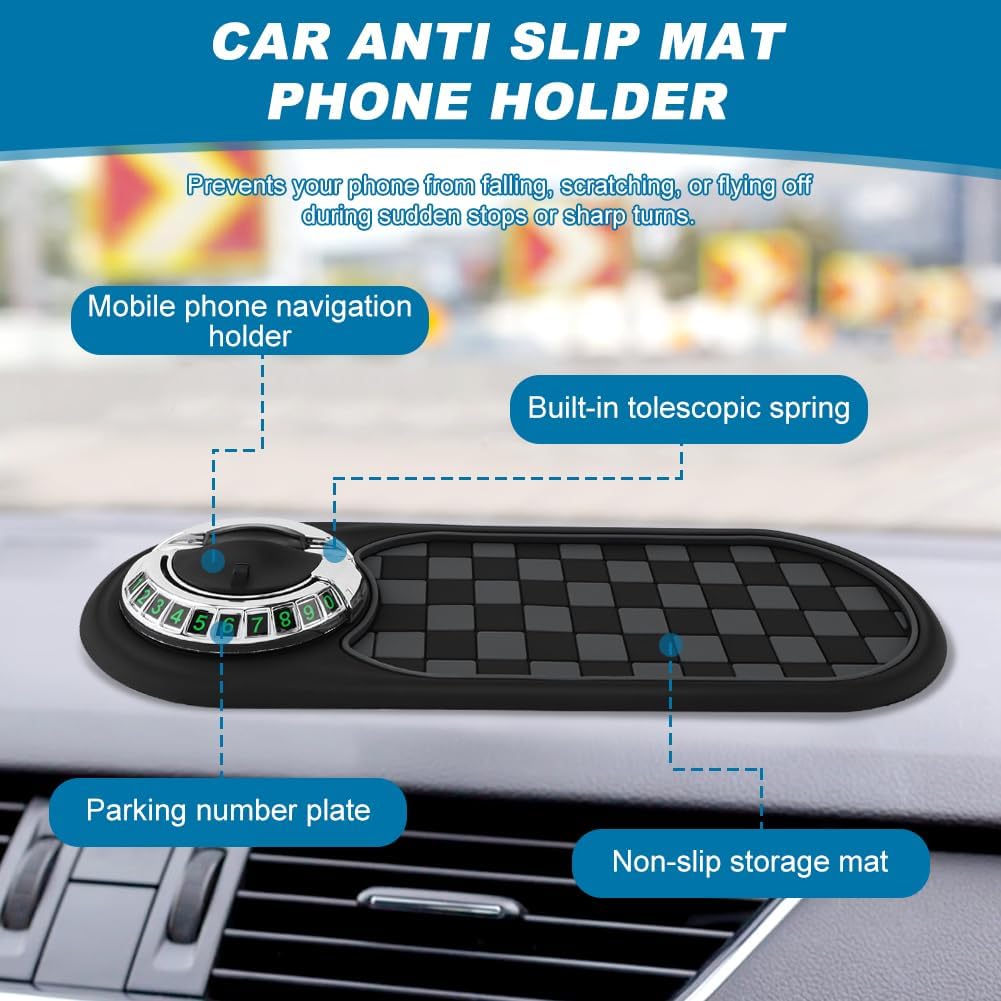 Multifunction Car Anti-Slip Mat, Car Dashboard Mobile Phone Holder, Anti Slip Mat Phone Holder And Temporary Parking Number Pad - Secure Storage For