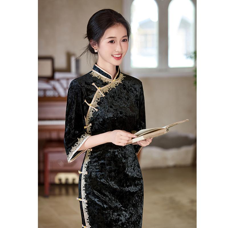 New Chinese black cheongsam 1011 new autumn improved girl young high-end temperament Chinese style dress