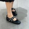 2025 New Autumn New Style Flat Rivet Ballet Flats for Women, Bowknot Round Toe Rivet Mary Jane Shoes for Women