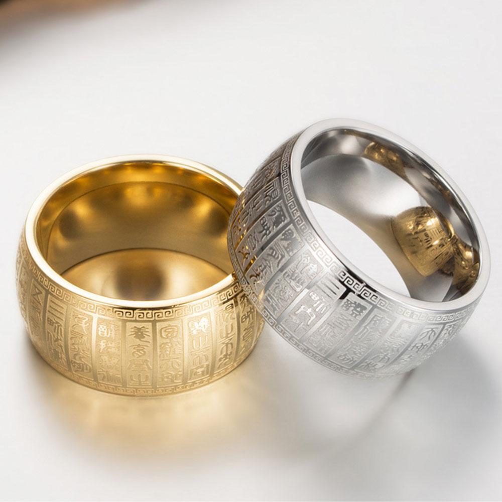 Vintage Titanium Steel Buddhist Sutra Titanium Steel Ring Niche Personality Trendy Men's Rings Hand Jewelry
