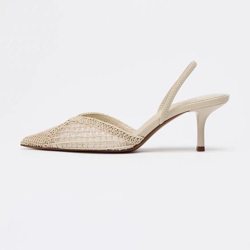 Fashion Mesh Woven Heeled Sandals Women Sexy Pointed Toe Back Strap Thin High Heels Comfortable Elegant Designer Shoes for Women Pumps
