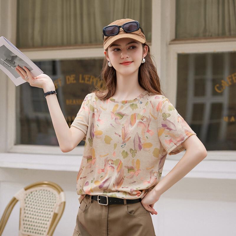 Bailuyu Retro Floral Print Short Sleeve T-Shirt M цветочные печати
