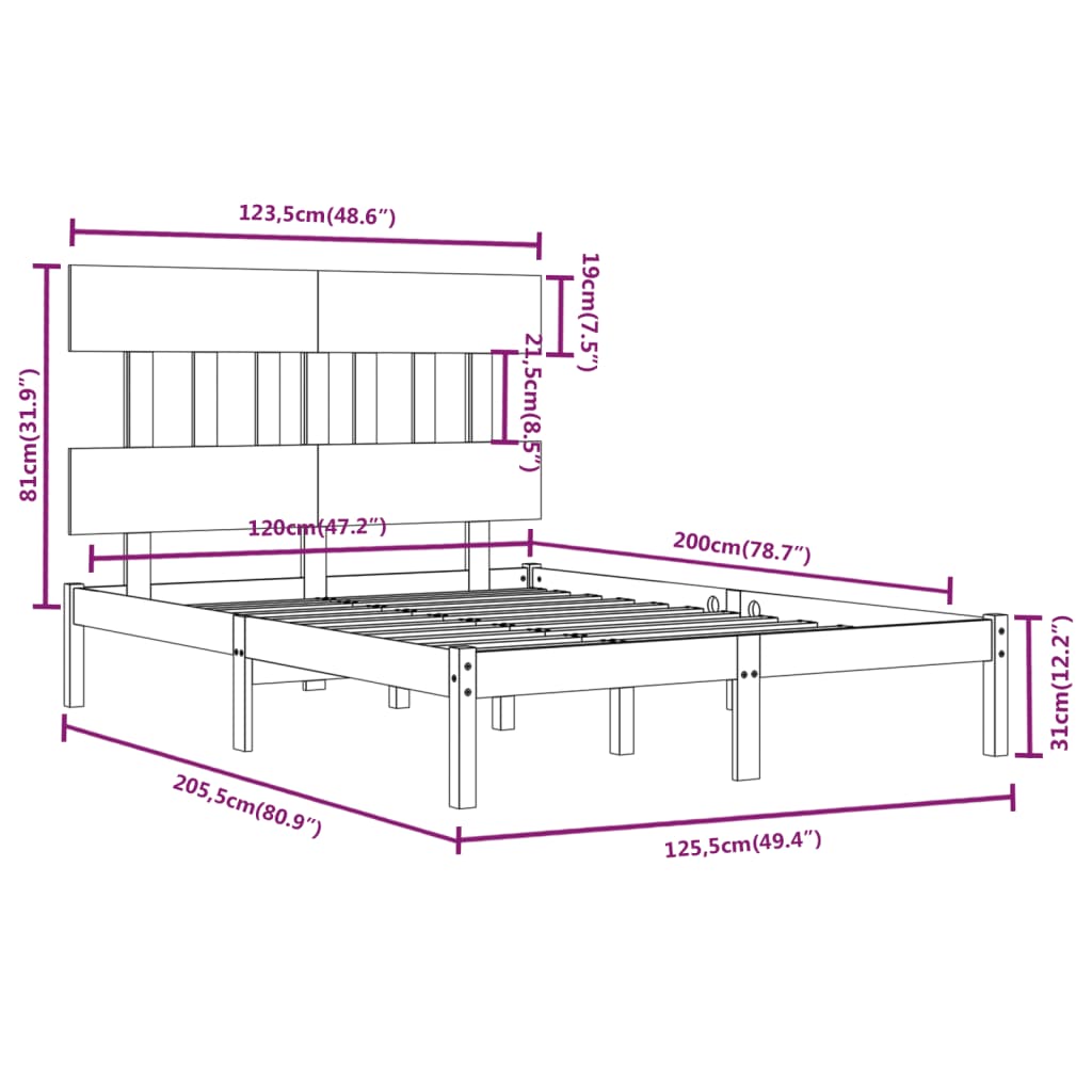 Solid Wood Bed Frame 120x200 cm