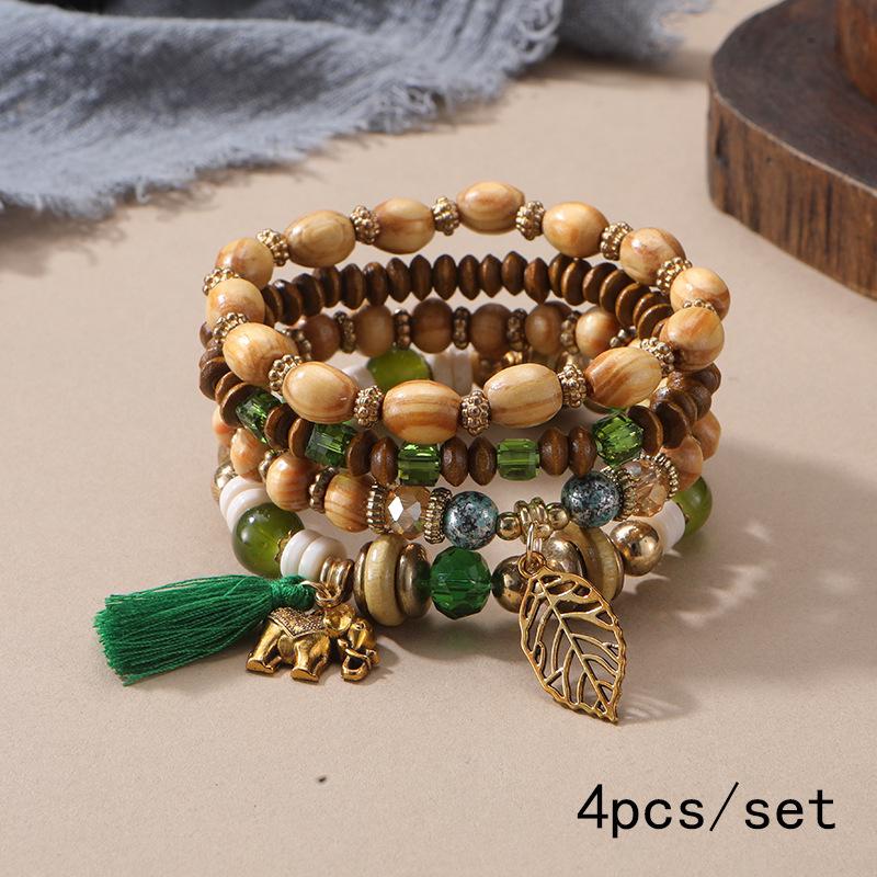 Bohemian Multi-Layer Elastic Wooden Bead Bracelet