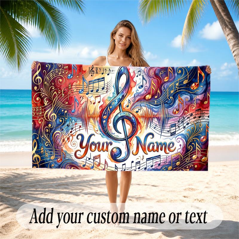 Music Theme Quick Dry Beach Towel Custom Name Text Print Large Sand Resistant Towel Beach Vacation