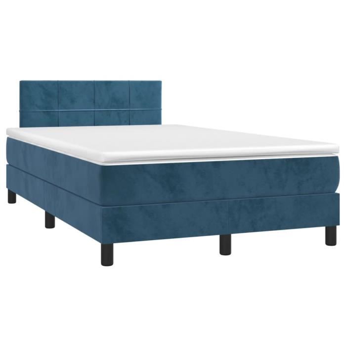 3141297 vidaXL Lit à sommier tapissier et matelas Bleu foncé 120x200cm Velours