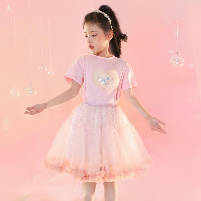 Little Tiger Patty Girls  Sweet Double-Layered T-Shirt  Skirt Set 150