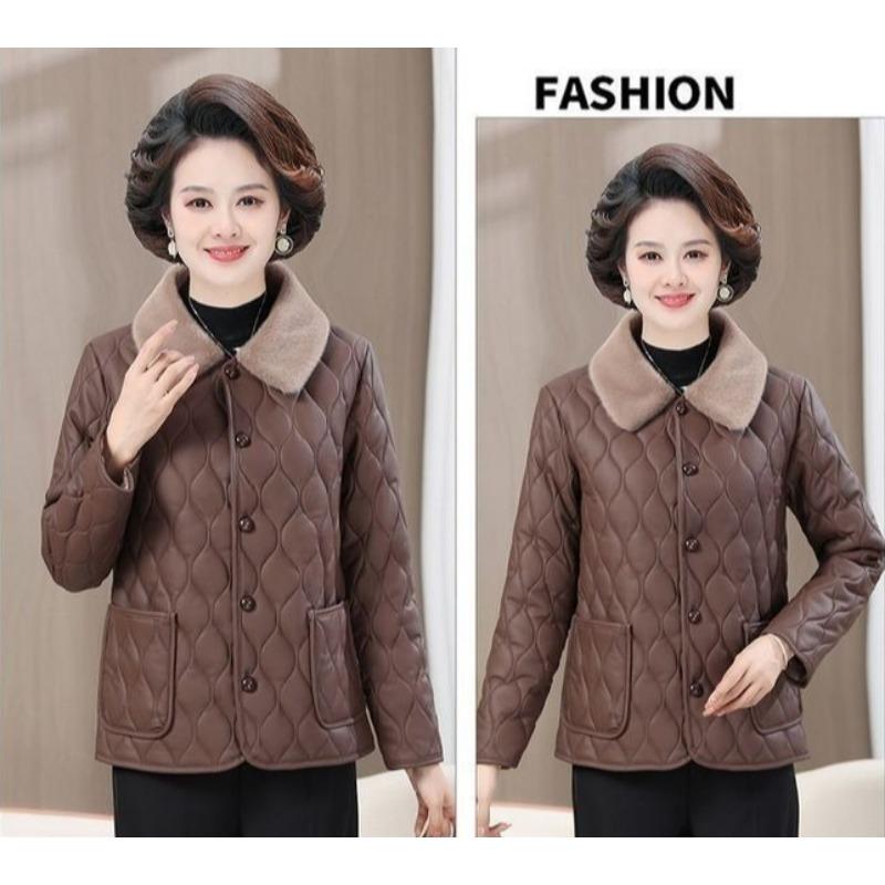 Toamnă Iarnă Femei de vârstă mijlocie Plus catifea Căldură de lungime mijlocie haină de piele largi Jacheta de piele Îmbrăcăminte de mamă Jachetă casual