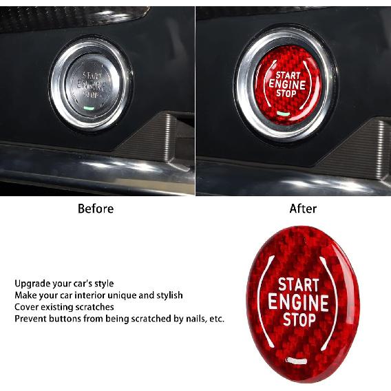 Aramox Car Engine Start Stop Button Cover Carbon Fiber Ignition Push Start Button Sticker Compatible with C8 2020 To Present (Red)