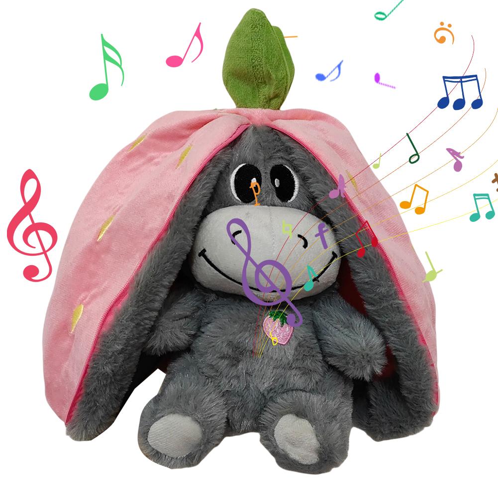 Breathing Donkey Plush Toy Wear Resist Sleep Companion Strawberry Donkey Breathing Stuffed Animal for Kids Birthday Gift