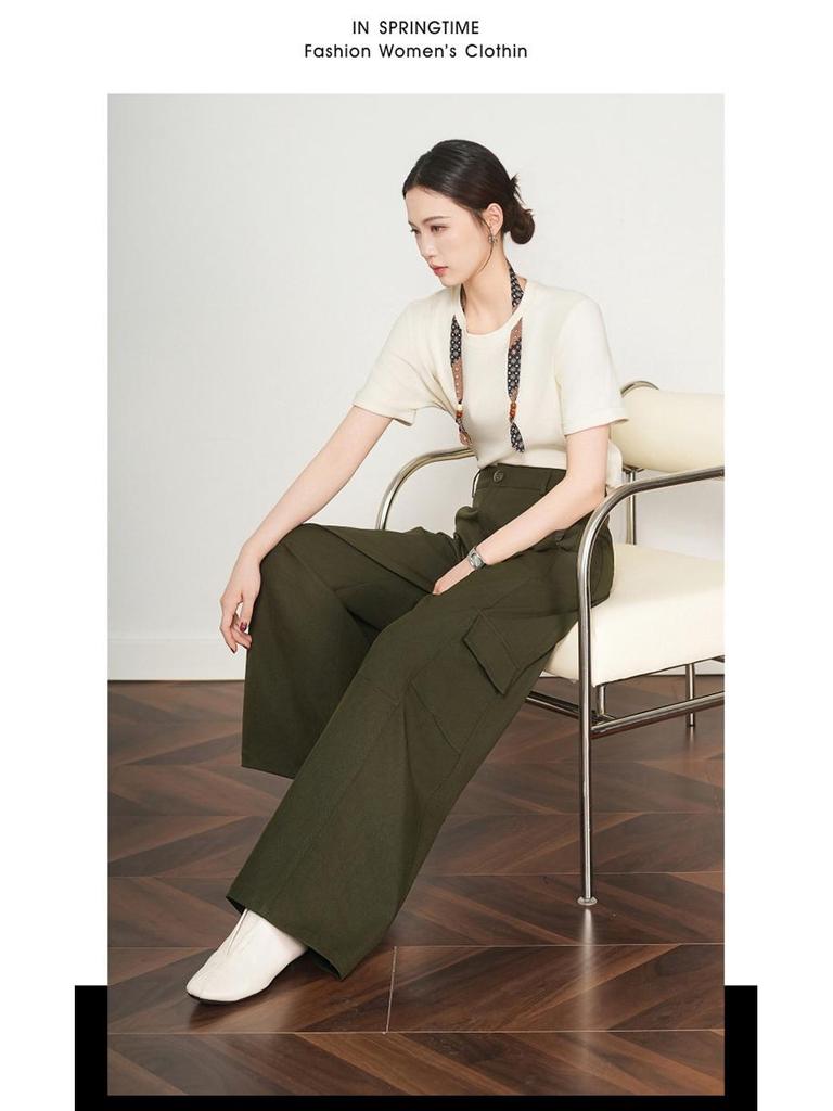 Women's Khaki High-Waist Loose Wide-Leg Banana Pants - Spring/Autumn 2026 Plus Size Casual