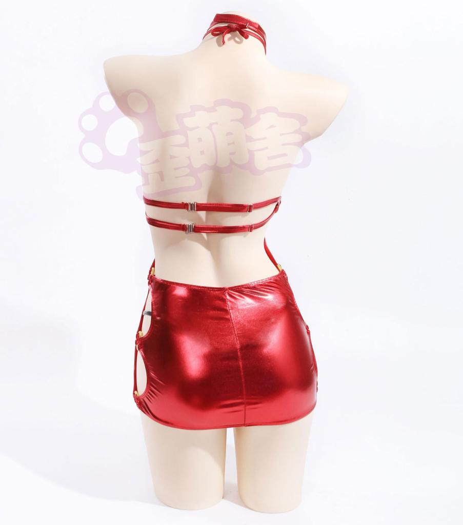 [Litany] Metallic Bodycon Enamel Distortion Moe-Sha Glossy Mini-Length Sexy Cosplay Costume Satō Kūki Kegareboshi (Red, L+)