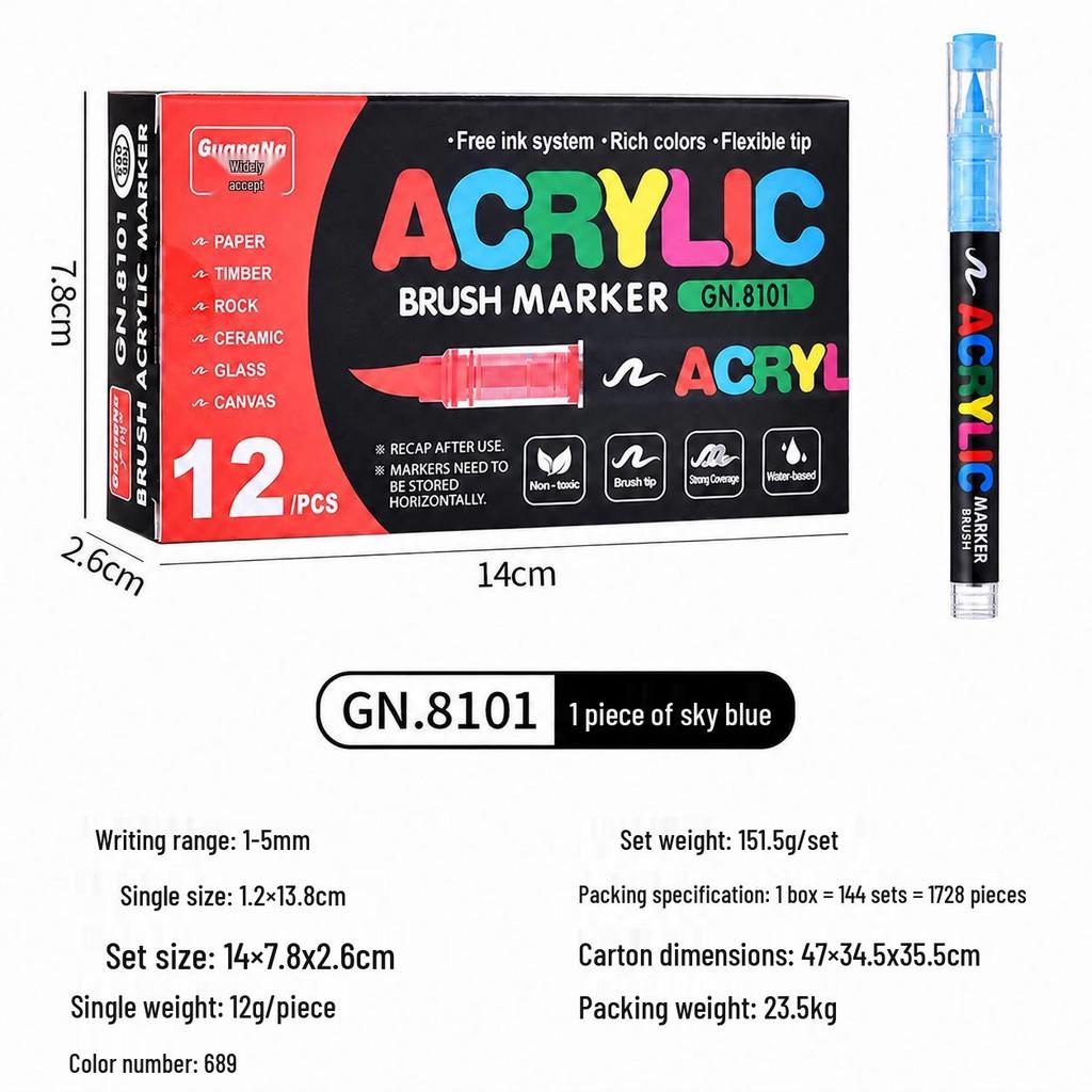 Guangna 8101 Waterproof Acrylic Marker Pen - Soft Tip, Press-Free for Students and Artists