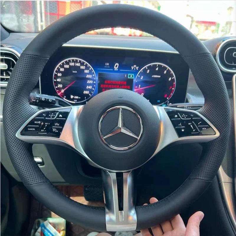 

Ручна вишивка, нековзна, чорна шкіряна накладка на кермо автомобіля Для Mercedes Benz C260 E300L GLB200 GLE - Black line style