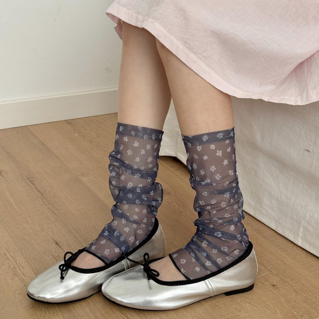 Summer Mesh Thin Leg Warmers Floral Print Thin Foot Covers Stepping Middle Tube Socks Lolita Sweet Girls Leg Warmers Calf Socks