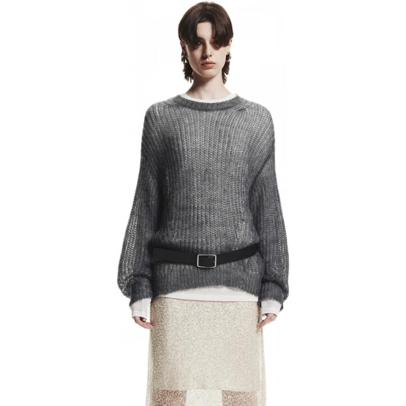 

MO&Co. Расслабленный полупрозрачный трикотажный свитер с рукавами-фонариками из мохеровой смеси L (170)