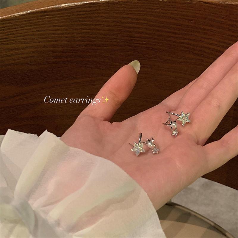 Zircon Star Earrings Women'S Niche Design High-End Stud Earrings Trendy Short Fringed Earrings