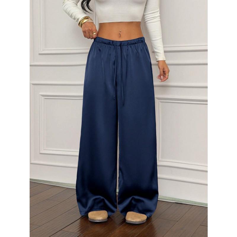 Women S Satin High Waist Loose Wide Leg Casual Commute Pants