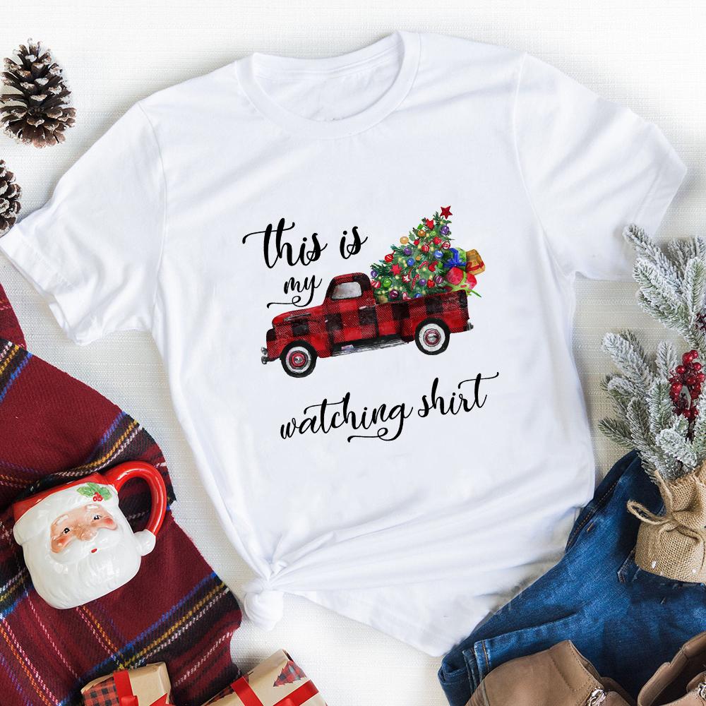 Merry Christmas Plaid Tree Printed T Shirt Fashion Graphic Women Top Tshirt Female Kawaii Tee Ladies
