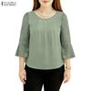 ZANZEA Women Casual Round Neck Loose Lace Splice 3/4 Sleeve Blouse