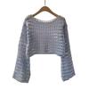 Couverture de protection solaire Col rond Manches extra longues Doux Extensible Protection solaire Pulls Hauts Couleur unie Design ajouré Hauts courts en tricot