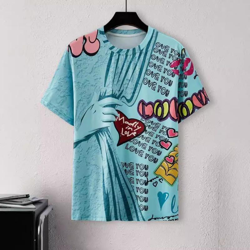 Men's Shoulder Loose Casual T-shirt Trend 3D Digital Printing Summer Loose Casual Round Neck Short Sleeved Shirt T-Shirts Men’s
