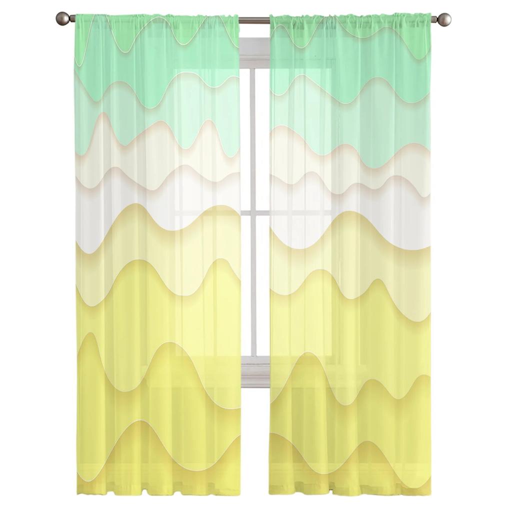 Gradient Geometry Fresh Summer Abstract Bedroom Transparent Sheer Curtains Holiday Decoration Window Voile Tulle Curtain