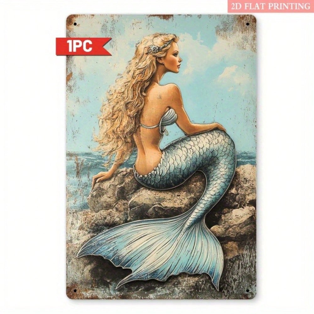 

Vintage Tin Metal Sign Mermaid Ocean Wall Art 8x12 Inch Retro Beach Decor Home Bar Cafe різнокольоровий