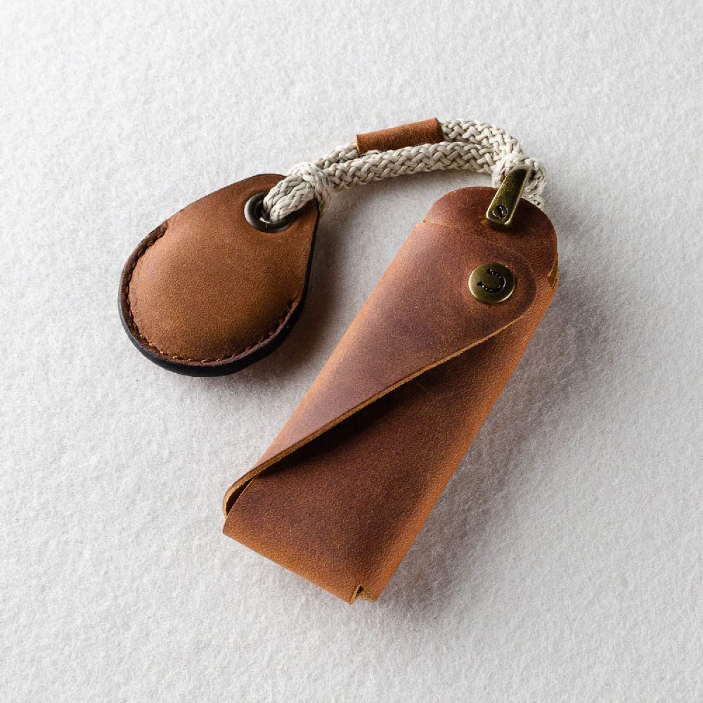 Crazy Horse Craft Brand AirTag Case Genuine Leather Cover Protective AirTag Classic Brown AT-CB