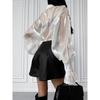 Fashion Blouses Transparent White Mesh Shirt Long Sleeve Shiny Transparent Design Blouse See-through