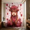 Valentine Day Red Highland Cow Print Waterproof Shower Hanging Curtain Hooks Multiple Sizes Curtains Single Panel Made Of Polyester
