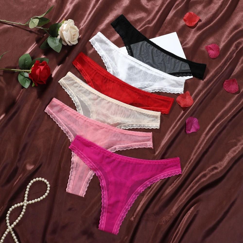 Transparent Mesh Briefs Women Low Waist Romantic T Panties Mesh Sheer Lace Thong  Ladies Girls Gift