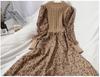Trendy Autumn/Winter Korean Style Slimming Patchwork Tie-Up Knit Long Dress with Corduroy Floral Print