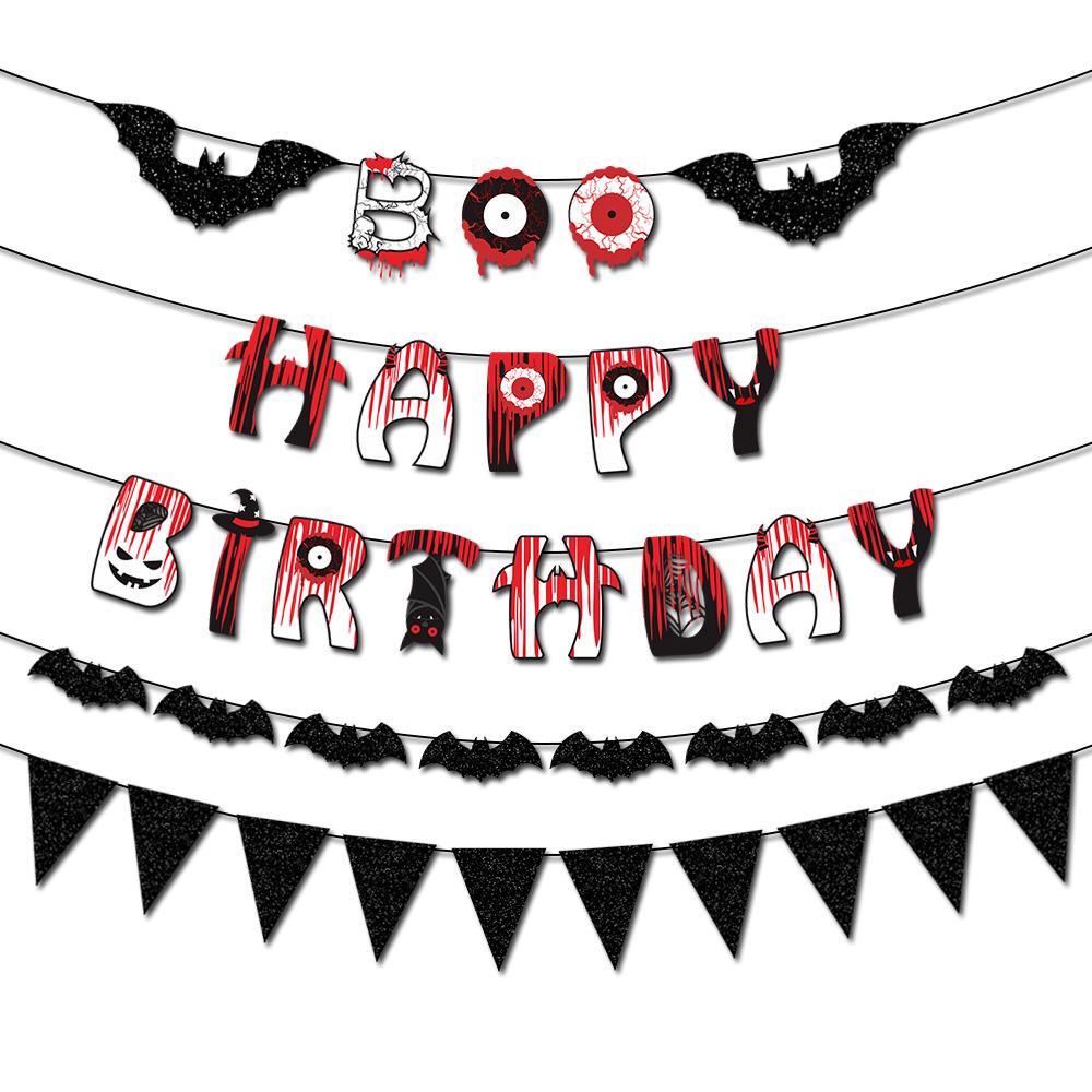 

Halloween Birthday Banner Decoration Ghost Festival Halloween Bat Birthday Party Decoration Banner and Flower Display