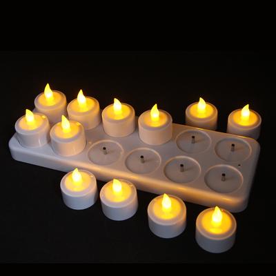 Rechargeable Electronic Candles Yellow Flameless Flickering Candles Tea Lights 12pcs/Set with White Base LED Tea Candle Light