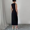 Women's Black Maxi Dresses 2026 Spring Summer Fashionable Sexy Bow Round Neck Side Slit Slimming Sleeveless Tight Party Dress