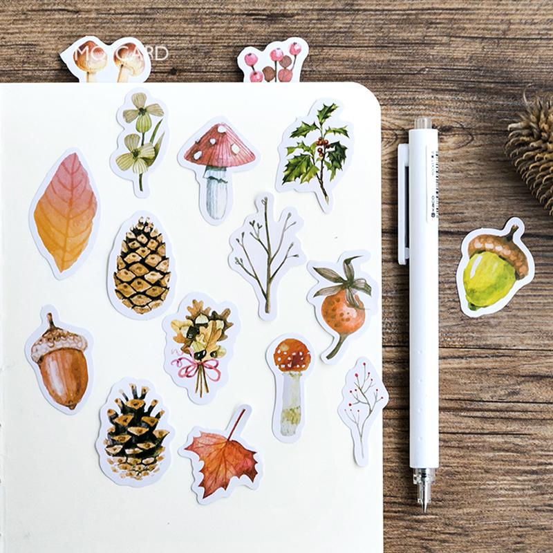 46pcs The Story of Forest Stickers Set 44mm Mini Mushroom Plant Pine Cone Leaf Sticker Label Tag Decoration Gift Seal A6418